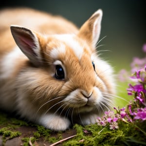 (best quality, 8K, ultra-detailed, masterpiece), (macro photography, close-up shot), Immerse yourself in the world of a captivating rabbit with this 8K masterpiece. Use the power of macro photography to capture an ultra-detailed, close-up shot of the rabbit. Highlight its intricate fur, the delicate texture of its whiskers, and the depth in its expressive eyes. This image should transport viewers into the tiny world of this enchanting creature, showcasing its beauty in exquisite detail.