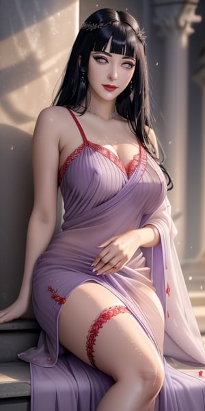 ultra realistic 8k cg, picture-perfect face, flawless, clean, masterpiece, professional artwork, famous artwork, cinematic lighting, cinematic bloom, 

hinata, solo girl, mature female,26yo old,, huge breasts, smooth face, detailed face, smooth skin,shiny skin,
black hair, long hair, hime cut, white eyes, delicate hands, Super Detailed, 8K, Aesthetic, Fantastic, (RAW Photo, Best Quality), (Masterpiece), (Best Quality), Absurd, Intricate Details, (Realistic, Photorealistic), Sharp Focus, (Soft (light)), 1girl, ((one woman)), beautiful face, detailed face, perfect proportions, huge breasts, thin waist, navel, big butt , crotch gap, large thighs, garter belt, knitted stockings, sexy lingerie,  Masterpiece, Perfect body, Beautiful big eyes, watery eyes, Soft smile, wet lips, big breast, beutifull face,woman in a purple dress sitting against a wall, modest flowing gown, elegant dress, flowing gown, elegant evening gowns!, beautiful gown, soft elegant gown, beautiful flowing fabric, beautiful detailed dress, gown, detailed dress, ((wearing elegant purple saree)), elegant fabric, beautiful detailed elegant, full covered dress, detailed dress and face, long dress female, beautiful and elegant , garden plant, Excellent lighting, Bright colors, Clean lines
,make-up(red eye_shadow,white_eyelashes,dark eyeliner,red lipstick),mature_female,mouth_open,naughty smile,red lipstick, 
,full-body_portrait,looking-at-viewer,perfect hands,malicious smile,

,hyuga hinata,hinata(boruto),Hinata,wearing red skinsuit,