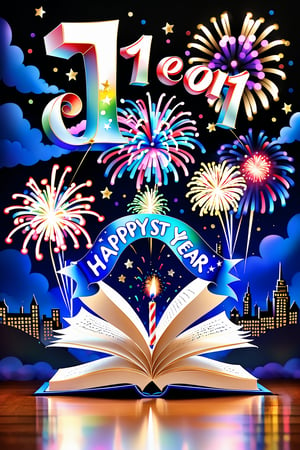 "Craft an enchanting 1st Year Anniversary text with meticulous detail. Write 'Happy 1st Year Anniversary 👍 Tensor Art' in a beautiful, high-detailed font that exudes festive charm. Surround the text with a burst of beautiful, colorful fireworks, creating a breathtaking scene that captures the joy and celebration of reaching the milestone.
