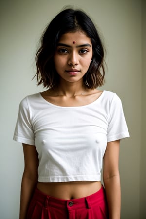 RAW photo, a portrait photo of Indian women, Warty Wear White Embroidered Cotton Top
 natural skin, short hairstyles, 8k uhd, high quality, film grain, Fujifilm XT3 