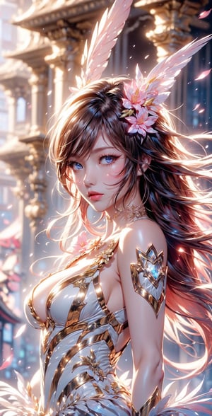 (extremely detailed CG unity 8k wallpaper),(((masterpiece))), (((best quality))), ((ultra-detailed)), (best illustration),(best shadow), ((an extremely delicate and beautiful)),dynamic angle,floating, solo,((1girl)),{long wavy curly hair},expressionless,((white idol dress)), anglesailor dress,(detailed wet clothes),silk shawl,bikini,underboob, frills,cute anime face,blush,(beautiful detailed eyes), (detailed light),feather, nature, (sunlight), river, (forest),(((floating palace))),beautiful and delicate water,(painting),(sketch),(bloom),(shine),