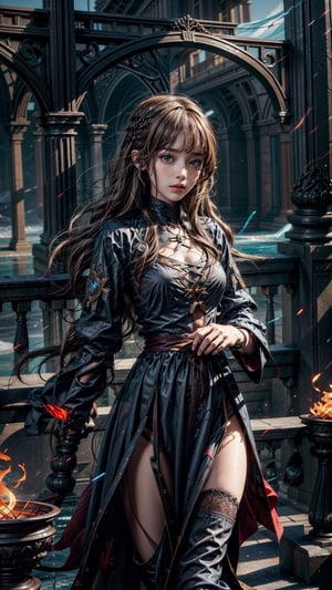 (masterpiece, top quality, best quality, official art, beautiful and aesthetic:1.2), (1girl), extreme detailed, (abstract, fractal art:1.3), long hair, isometric, highest detailed, (fire, water, ice, lightning), ghost,midjourney,1 girl,Game of Thrones,gonggongshi,(PnMakeEnh),latifa fleuranza, ((light_brown_hair)),