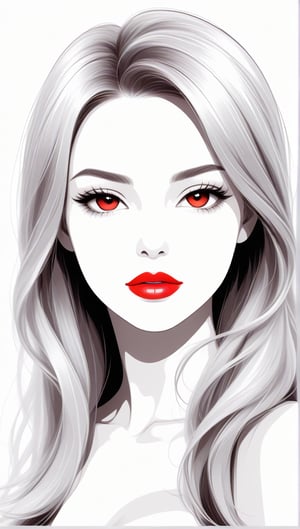 beautiful woman, very minimalist art style,  by vovin, 2d style vector, artint, vector art illustration, simple, high contrast, long hair, (red lips),<lora:659095807385103906:1.0>