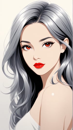 beautiful woman, very minimalist art style,  by vovin, 2d style vector, artint, vector art illustration, simple, high contrast, long hair, (red lips),<lora:659095807385103906:1.0>