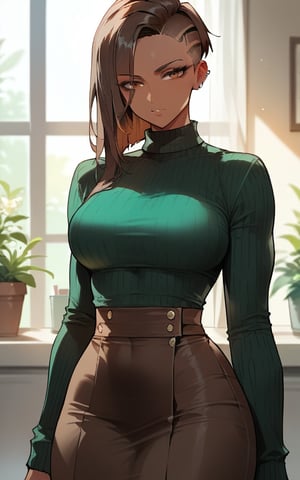 highly detailed, high quality, beautiful, masterpiece, high_quality, score_9, score_8_up, score_7_up, source_anime,full_color,illustration,anime,1girl,

dark green sweater, undercut, dark brown hair, dark brown skirt, white_skin

,mirham