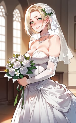 highly detailed, high quality, beautiful, masterpiece, high_quality, score_9, score_8_up, score_7_up, source_anime,full_color,illustration,anime,1girl, wedding,

bobcut,short hair, braid, (blond), white_skin, wedding dress, strong
