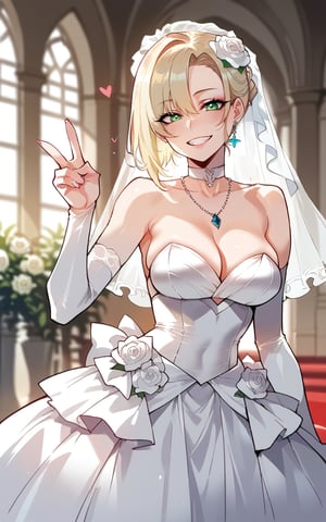 highly detailed, high quality, beautiful, masterpiece, high_quality, score_9, score_8_up, score_7_up, source_anime,full_color,illustration,anime,1girl, wedding,

bobcut,short hair, braid, (blond), white_skin, wedding dress, finger sign
