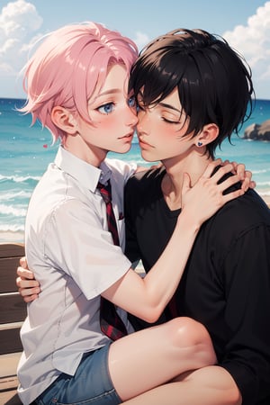 2boys, couple,yaoi, gay, san valentin, hearts, blush_sticker, blush, summer, love, loving,