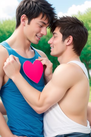 2boys, couple,yaoi, gay, san valentin, hearts, blush_sticker, blush, summer, love, loving,