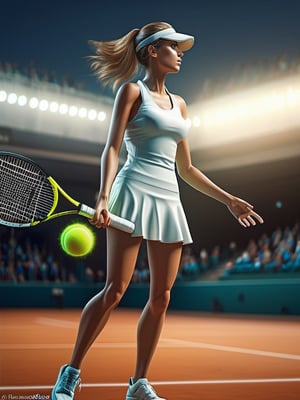 (+18) ,
A sexy naked tennis player woman doing nothing but shouting, 
Holding a tennis 🎾 racket, 
She has a sexual reaction during the match ,
Microskirt, 
Huge ass ,
Large breast, 
Cleavage, 
Big_hips, 
Large_thighs, 
Large upper legs, 
Small waist, 
Visible ample pussy, 
raw, high_resolution, 
highly detailed, hdr, masterpiece, 
realistic, ultra realistic, detailed image, 
detailed skin ,
Hourglass figure, 
Full body shot, 