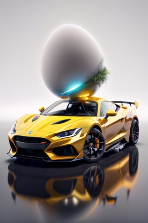 there is a large egg car with a hole in it on a dark surface, 
Sports car ,
3d digital art 4k, 
((Text "Q8" )) ,
cinema 4d bright light render, 
cinema 4 d art, 3d render digital art, 
cinema 4 d render, cinema 4d render, white background, color slash, , extreme contrast, concept art, 8k award winning 3d render,easter