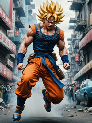 + ranger, Dragonball series, Overwhelmed, in subatomic city, slightly above sight, metal, ascending, exotic, epic cinematographic shot of dynamic in motion, main theme of a high budget action film, rough photography, blur of movement, better quality, high resolution