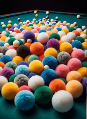
Colorful, close up angle of ((Different Fluff billiard balls, at a distance, floating on air)), detailed focus, deep bokeh, beautiful, dreamy colors, dark cosmic background, Visually delightful,ral-flufblz