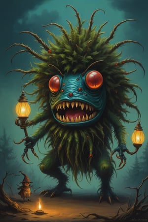 (Christmas Tree monster), beetles that look like a garland glow, in the style of esao andrews,bangerooo,esao andrews style,esao andrews art