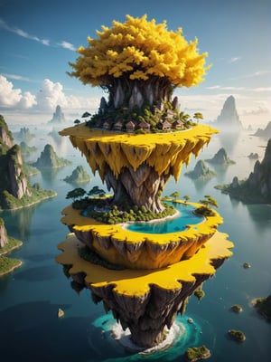 floating island, vibrant yellow, 8K, 