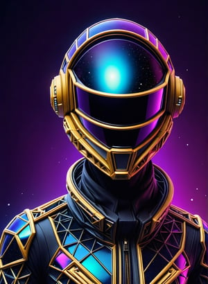 Portrait, Digital photo, spacer, space fly, open space, the deep space, star field, astro suit, (daft punk iridescent helmet:1.2), starship, colorful with vibrant colors, high contrast, high saturation, hyperpunk scene with purple and yellow out of focus details,ral-pnrse