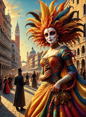 Wide viewing angle, Wide field of view, Carnival in Venice, (masterpiece), (detailed illustration), (best quality:1.2), High quality texture, intricate details, detailed texture, High quality shadow, light source contrast, perspective,,cinematic_warm_color,
