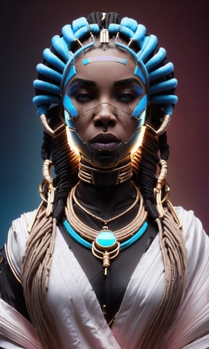 solo, looking_at_viewer, blue_eyes, 1girl, closed_mouth, upper_body, female_focus, artist_name, dark_skin, gradient, gradient_background, black_background, portrait, straight-on, very_dark_skin, dreadlocks , 