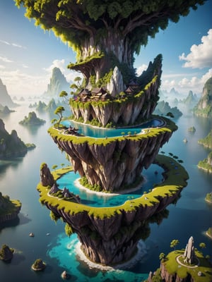 floating island, vibrant, 8K, 