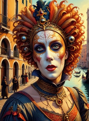 Carnival in Venice, (masterpiece), (detailed illustration), (expressionless), (best quality:1.2), High quality texture, intricate details, detailed texture, High quality shadow, Depth of field, light source contrast, perspective,,cinematic_warm_color,