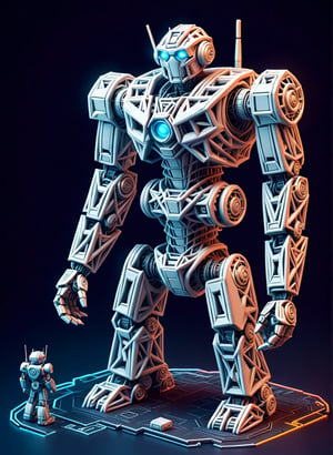 Huge white robot toy, on landskap micro citie, neon color background, (masterpiece), (highly detailed CG illustration),(expressionless), (best quality:1.2), intricate details, detailed texture, High quality shadow, Cinematic Light, Depth of field, perspective, 20s made of ral-pnrse,ral-pnrse