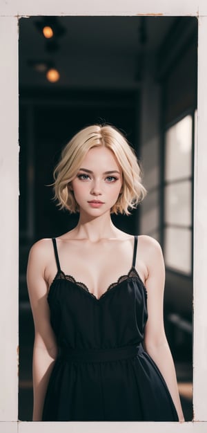 photo of an attractive blonde woman with short hair, looking at the camera, portrait photography, in the style of studio lighting, shot on Hasselblad 500 C/M,stylize 750