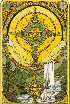 Ace of pentacles tarot card in the style of the original Rider Waite