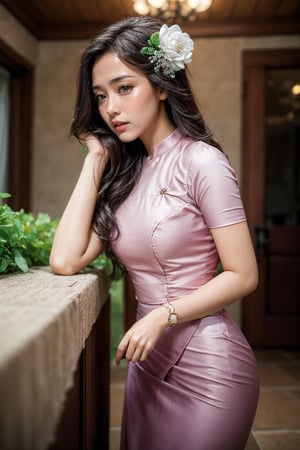 {{best quality}}, {{masterpiece}}, {{ultra-detailed}}, {illustration}, {detailed light}, {an extremely delicate and beautiful}, a girl,  messy floating hair,  feminine , depth of field,acmm ss outfit,Myanmar