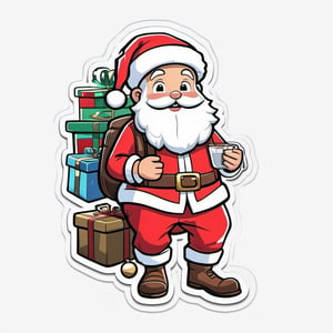  sticker, handsome, young, 20yo, santa claus, cartoon, outlines, illustration, full body, white background.