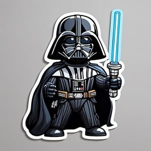  sticker,darth vader holding a lightsaber,cartoon,outlines ,realistic,white background,  