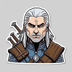  sticker,geralt of rivia,cartoon,outlines ,realistic,white background,  