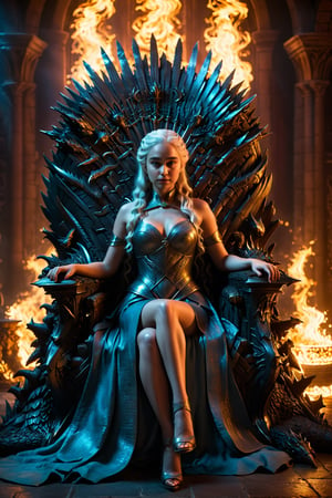 daenerys targaryen, valyarian dress,sexy, sitting on the iron throne, dragon background, full body portrait, dim volumetric lighting, 8k octane beautifully detailed render, post-processing, portrait, extremely hyper-detailed, intricate, epic composition, cinematic lighting, masterpiece, very very detailed, masterpiece, stunning Detailed matte painting, deep color, fantastical, intricate detail, splash screen, complementary colors, fantasy concept art, 8k resolution trending on Artstation Unreal Engine 5, chiaroscuro, bioluminescent, Volumetric light, auras, rays, vivid colors.,1girl,more detail XL