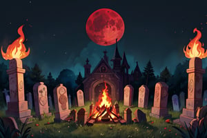 anime style

highly detailed,{best quality}, {{masterpiece}}, {highres}, original, extremely detailed 8K wallpaper,masterpiece, best quality, illustration,  
nobody
landscape

(night)
(The big red moon )

((burning bonfire))
halloween
(tombstone)
stone floor
wilderness
forest
Candle
symmetry
score_9,score_8_up, score_7_up,source_anime,more detail XL