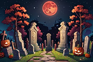 anime style

highly detailed,{best quality}, {{masterpiece}}, {highres}, original, extremely detailed 8K wallpaper,masterpiece, best quality, illustration,  
nobody
landscape

((night))
The big red moon is at the top of the picture
halloween
(tombstones)
stone floor
pumpkin lantern
Candle
symmetry

score_9,score_8_up, score_7_up,source_anime