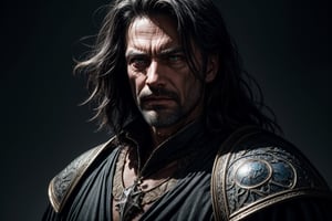 masterpiece, best quality, ultra highres, natural skin texture, 8k textures, BREAK, grizzled male wizard, a fortyfive year old man, 45 year man, tanned wethered skin, evil face, cruel, sinister, malicious, villain, anti hero, disheveled long dark hair, green eyes, BREAK, medieval fantasy, desert background, close up shot, dark blue heavy archemage robe, wizard robe, runic patterns, BREAK, soft cinematic light, adobe lightroom, photolab, hdr, intricate, elegant, highly detailed, sharp focus, (perfect composition:1.4), concept art, ((cinematic look)), insane details, intricate details, BREAK, hyperdetailed, low contrast, soft cinematic light, dim colors, hdr, faded, hyperealistic, ((battle background)),