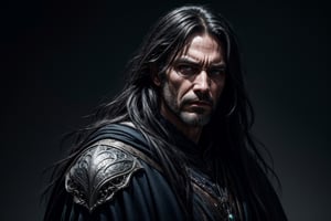 masterpiece, best quality, ultra highres, natural skin texture, 8k textures, BREAK, grizzled male wizard, a fortyfive year old man, 45 year man, tanned wethered skin, evil face, cruel, sinister, malicious, villain, anti hero, (disheveled long dark hair:1.4), green eyes, BREAK, medieval fantasy, desert background, close up shot, dark blue heavy archemage robe, wizard robe, runic patterns, BREAK, soft cinematic light, adobe lightroom, photolab, hdr, intricate, elegant, highly detailed, sharp focus, (perfect composition:1.4), concept art, ((cinematic look)), insane details, intricate details, BREAK, hyperdetailed, low contrast, soft cinematic light, dim colors, hdr, faded, hyperealistic, ((battle background)), art by brom, gerald brom