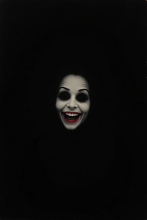 ((masterpiece)), ((best quality)), ((in the black:1.2), background is all black, ((a face emerges faintly from the depths of the darkness (so dimly that it is unrecognizable as a human being))), in the distance, (extremely creepy white face), (blur), smile, eyeless, red lips, open eyes wide, rendered in ultra-high definition with UHD and retina quality,ukiyoe,ink