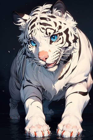 masterpiece, best quality, white tiger, feline, flat color, oil painting style