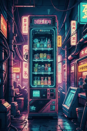 Cyberpunk Neon Vending Machines,STOKYO, vending machine, scenery,night city,cyberpunk style,neon photography style,C7b3rp0nkStyle