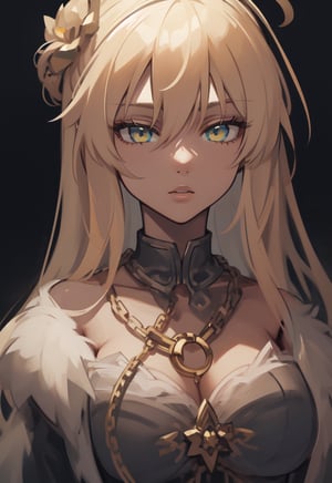 1 girl closeup on face, beautiful and aesthetic, splendid, masterpiece, best quality, fantastic atmosphere, Calming, calm palette, soft shading, priestess with many chains around the body