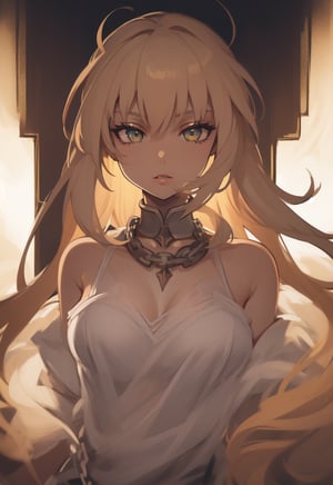 1 girl closeup on face, beautiful and aesthetic, splendid, masterpiece, best quality, fantastic atmosphere, Calming, calm palette, soft shading, priestess with many chains around the body