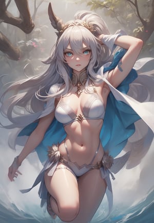 In a mesmerizingly vivid digital anime, a majestic centaur girl of ethereal beauty gallops through a mystical forest. The image captures the creature in breathtaking detail, with shimmering silver fur, flowing mane of iridescent colors, and eyes that sparkle like twinkling stars. The intricate digital painting showcases the centaur's elegant form and graceful movement with stunning realism, evoking a sense of wonder and enchantment. Each pixel is carefully crafted, enhancing the otherworldly and divine essence of this mythical being.