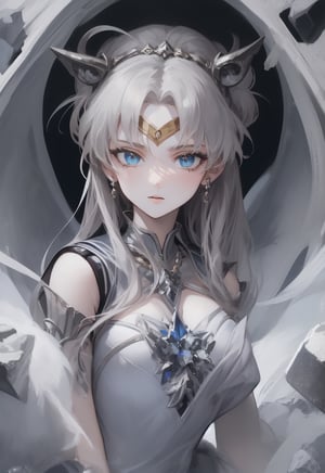 (bride|,goddess,|Sailor Moon),(Ancient ruins ),(Black and white entanglement),(silver and crystal entanglement),High Detail,masterpiece,best quality,more detail,Hyper Quality,detailed,more detail,dragon head,dragon