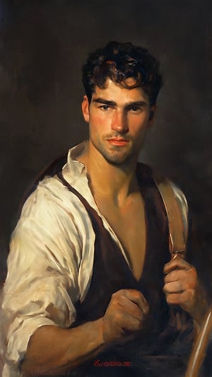 a young handsome prince wearing military royal outfit with armor, wearing a gold jeweled crown, ((sean o pry)), outdoors (dark age, war setting, kingdom village), medieval hero, blue regal style coat, (royal commander attire:0.4), royalty, victorian era, black hair, thick eyebrows, ethereal, manly, hairy, chest hair, youthful, stubble, 16 years old, envious, shiny, heroic, pale skin, defined jawline, crooked nose, hot, captain, lustful, masculine, mythology, medieval, fantasy, young, alpha male, handsome male, high fantasy, art by wlop, facing in front, portrait close-up, renaissance painting, masterpiece, caucasian, game of thrones,
8k, cinematic lighting, very dramatic, very artistic, soft aesthetic, innocent, art by john singer sargent, greg rutkowski, oil painting, Camera settings to capture such a vibrant and detailed image would likely include: Canon EOS 5D Mark IV, Lens: 85mm f/1.8, f/4.0, ISO 100, 1/500 sec