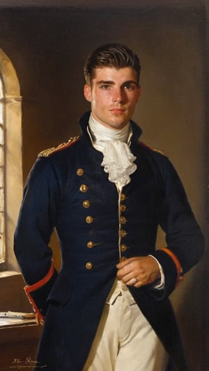 score_9, score_8_up, score_7_up, score_6_up, score_5_up, score_4_up, GQ, 8K image:

Max Verstappen, a majestic young prince from the Victorian Era, Rococo, and 1800s stands tall, his royal dark blue velvet regal style coat glistening in the soft light of an ethereal kingdom village. His handsome features are accentuated by cinematic lighting, with shadows defining his thick eyebrows, facial hair, and chest hair. His piercing gaze, framed by a defined jawline and crooked nose, radiates youthful energy, confidence, and lustful masculinity. At 16 years old, he exudes alpha male charm, as if ready to lead the Napoleonic War charge.

In this masterpiece of a portrait, he faces directly, his pale skin glowing with a subtle sheen. The camera captures every detail, from his shiny black hair to his royal commander attire, amidst an outdoor setting reminiscent of a Renaissance painting. The soft aesthetic and innocent charm evoke a sense of mythological fantasy, as if this young captain is destined for great deeds.

Art by John Singer Sargent, Greg Rutkowski, or Wlop would bring this stunning image to life, with camera settings mirroring those of a high-end oil painting: Canon EOS 5D Mark IV, Lens: 85mm f/1.8, f/4.0, ISO 100, and 1/500 sec.