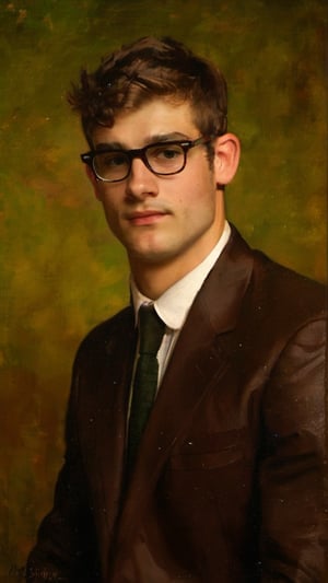 score_9, score_8_up, score_7_up, score_6_up, score_5_up, score_4_up, realistic, GQ, 8K image: 
painting,handsome, Caucasian, brown hair, y2k fashion, nerd, student, glasses, blushed cheeks, freckles, Max Verstappen, skinny, clean shaved, yearbook photo, dsquared, sean o'pry, hot, defined jawline, male model, Gen Z, soft lighting, skater boy, cool, senior highscool, thick eyebrows, hot, david gimeno, 2000s, graphic tee,
Oil painting art by John Singer Sargent, Greg Rutkowski, Edmund Blair Leighton, or Wlop would bring this stunning image to life.