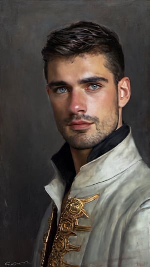 a young handsome pirate, ((sean o pry)), outdoors (dark age, ocean, ship setting), english pirate, dark shabby style coat, revealing, chest hair, royalty, dirty, evil, victorean era, ethereal, manly, hairy, chest hair, youthful, stubble, 18 years old, envious, shiny, heroic, pale skin, defined jawline, crooked nose, hot, captain, lustful, masculine, mythology, medieval, fantasy, young, alpha male, handsome male, high fantasy, art by wlop, facing in front (portrait close-up), renaissance painting, masterpiece, max bogoss

8k, cinematic lighting, very dramatic, very artistic, soft aesthetic, innocent, art by john singer sargent, greg rutkowski, oil painting, Camera settings to capture such a vibrant and detailed image would likely include: Canon EOS 5D Mark IV, Lens: 85mm f/1.8, f/4.0, ISO 100, 1/500 sec