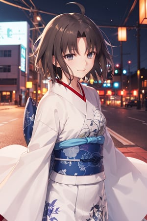 ryougi shiki, kara no kyoukai, masterpiece, best quality, highres, hmshiki, medium hair, ahoge, gray eyes, white kimono, hmshiki, best quality, bunny ear, smile_sad,