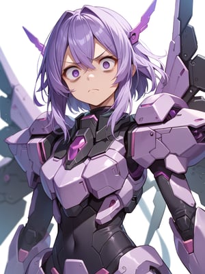 mecha musume,solo,(constricted pupils:1.2),(purple eyes:1.2),annoyed,metal wings,score_9, score_8_up, score_7_up