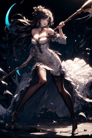 ((Masterpiece, Top Quality, High Resolution))), 8k, Style is Azure Lane:1.3,Breaking. face:1.3, Accessories, (Full Body Tribal Tattoo), ((Super Detail Lace Off Shoulder White Dress Skirt, Upskirt)), Detailed Princess Costume, D-cup cleavage, Breaking,Denim mini skirt, Cute pantyhose figure:1.3,Breaking,Bioluminescence, Creepy, Re HELL SENT, Very bright colors, Light particles:1.2, With shining light, Mshiff wallpaper art, UHD wallpaper, cowboy shot, ((ultimate fight composition, fight scene)) evil glow, evil laugh,.Kiana Kasrana,YAMATO,rolopekka,noelledef,outfit-km,purple dress,yaemikodef monadef,kamisatoyakadef,alexia_olis,arlecchino,phlg,((scythe))
